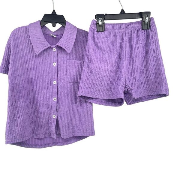 SHEIN Girls Purple Collared Top & Shorts Set Size 6 – 2-Piece Matching Outfit - Picture 3 of 15
